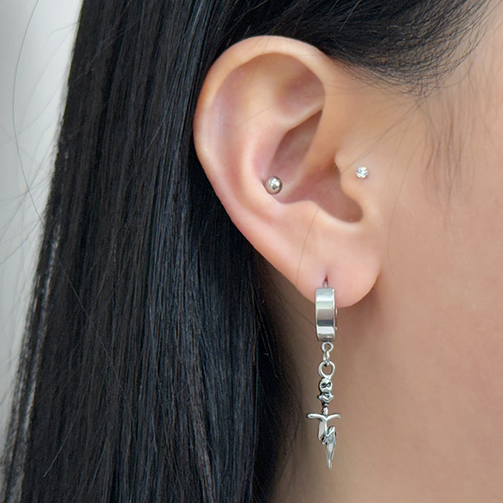 YEH 005 ［サージカルステンレス］スチールリングドロップワンタッチピアス