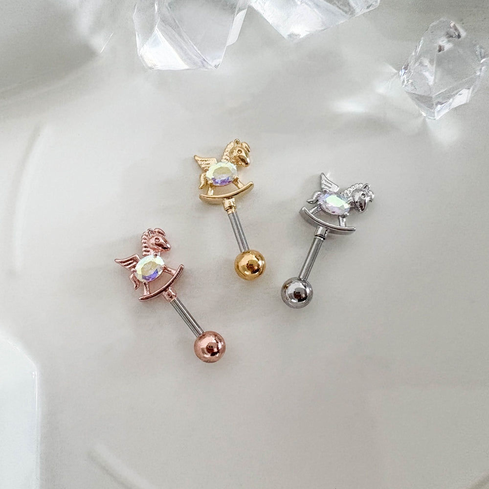 A8 273　[サージカルステンレス] オーロラ木馬ピアス