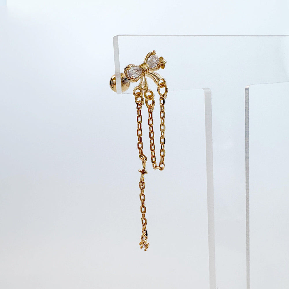 A5 286 ［サージカルステンレス］チェーンリボンピアス