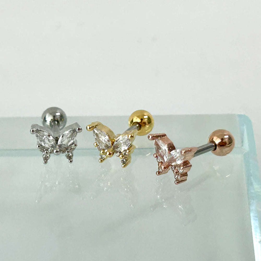 MN 001 ［サージカルステンレス］蝶々キュービックピアス