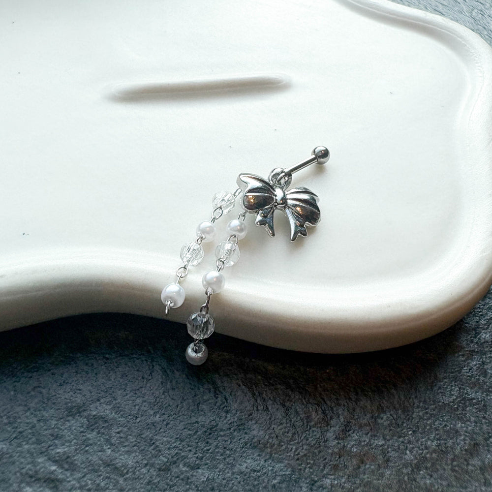 A2 216 ［サージカルステンレス］ビッグリボンドロップピアス