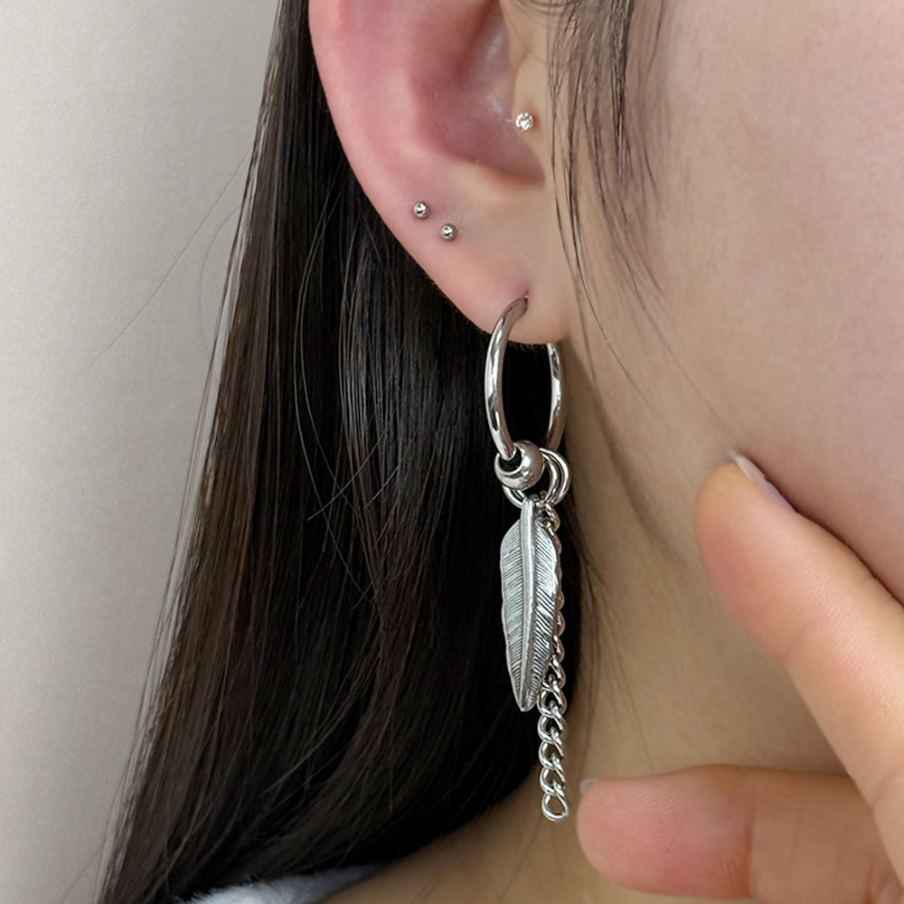 YEH 011 ［サージカルステンレス］羽リングワンタッチピアス