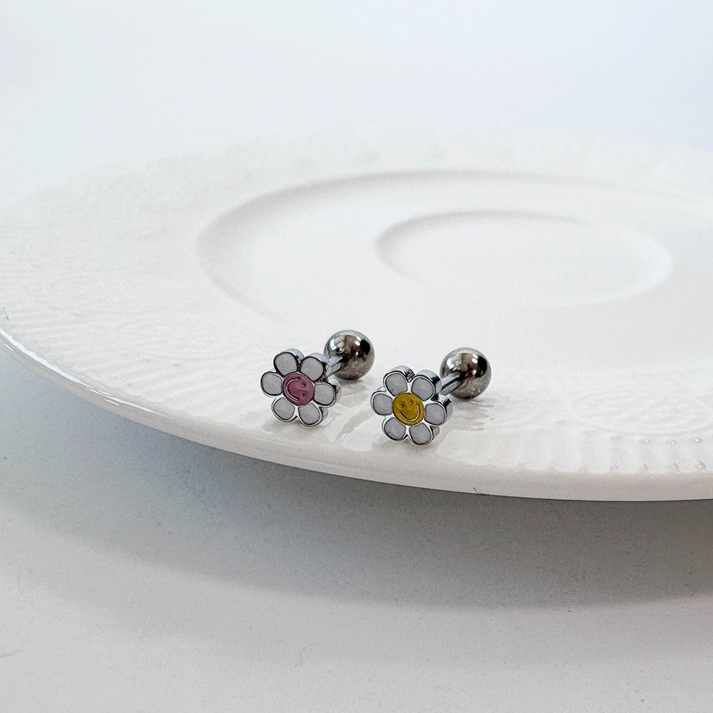 B3 025 ［サージカルステンレス］パステルスタイルスマイル花ピアス
