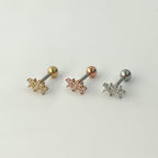 MJ 063 ［サージカルステンレス］シンプルキュービックツーコンボ花ピアス