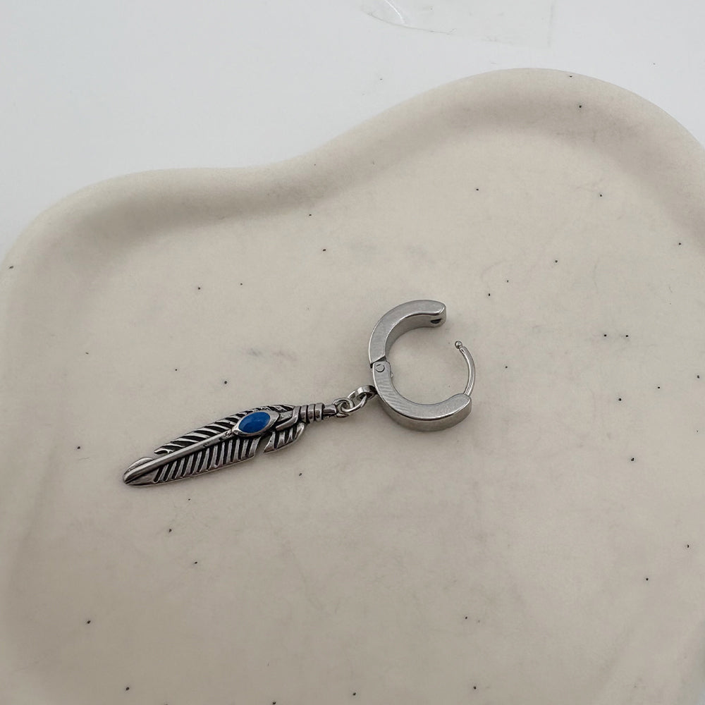 YEH 003 ［サージカルステンレス］インディアン羽リングワンタッチピアス