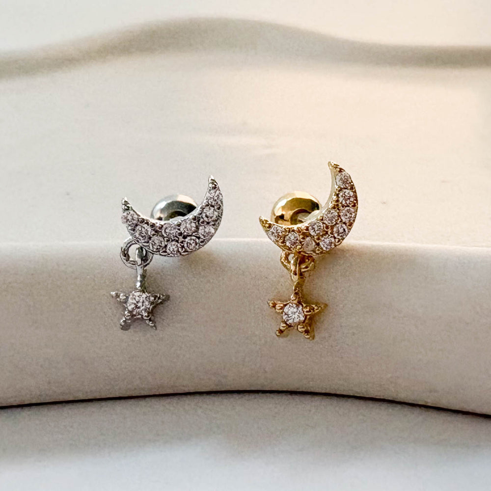A8 295 ［サージカルステンレス］月＆星ピアス
