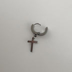 YEH 009 ［サージカルステンレス］十字架スチールドロップワンタッチピアス