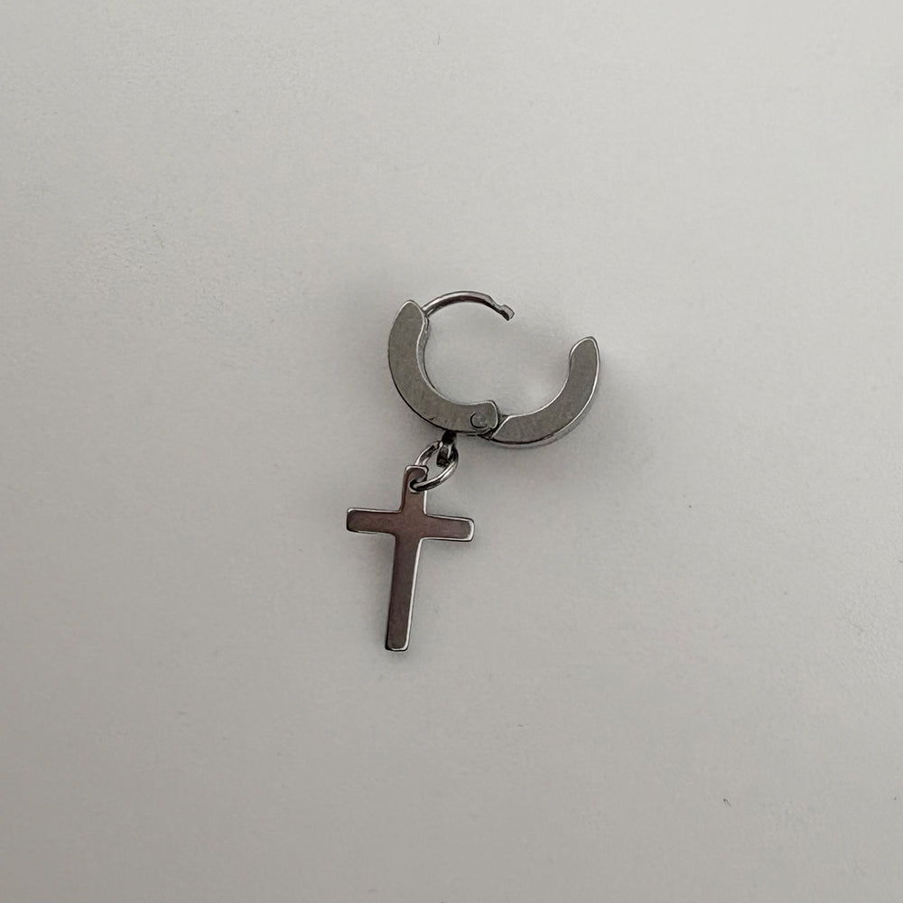 YEH 009 ［サージカルステンレス］十字架スチールドロップワンタッチピアス