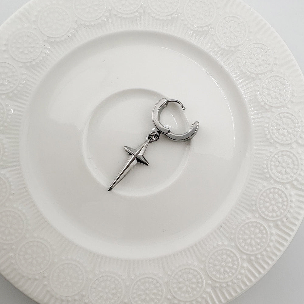 YEH 006 ［サージカルステンレス］써지컬 십자가 스틸링 드롭 원터치 피어싱