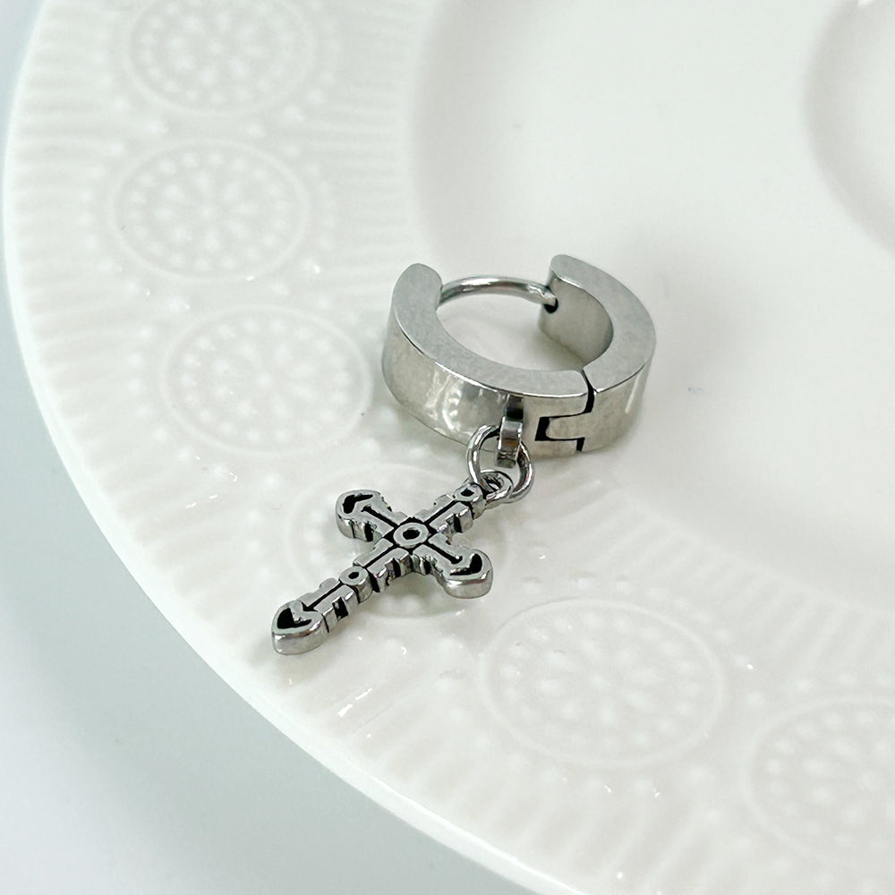 YEH 019 ［サージカルステンレス］十字架リングワンタッチピアス