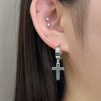 YEH 007 [サージカルステンレス] シンプル十字架リングワンタッチピアス