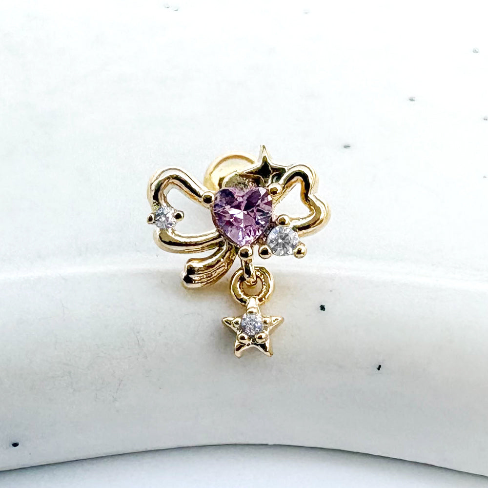 A5 257 ［サージカルステンレス］リボンスターハートチャームピアス