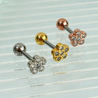 MN 071 ［サージカルステンレス］花キュービックストーンピアス　