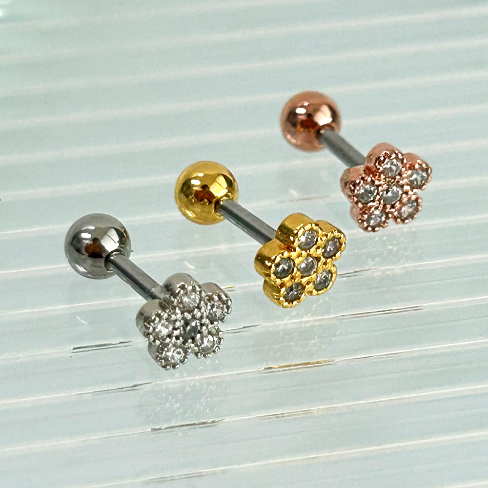 MN 071 ［サージカルステンレス］花キュービックストーンピアス　