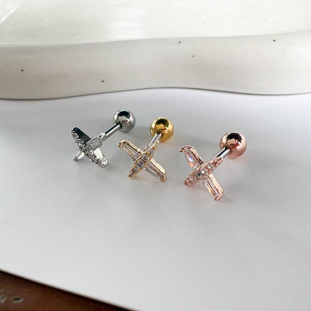 MN 191 ［サージカルステンレス］キュービッククリスタル星ピアス
