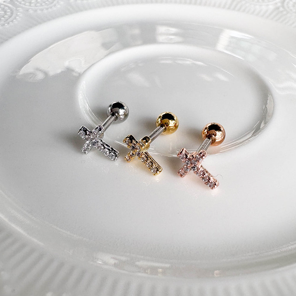 MJ 028 ［サージカルステンレス］キュービック十字架ピアス