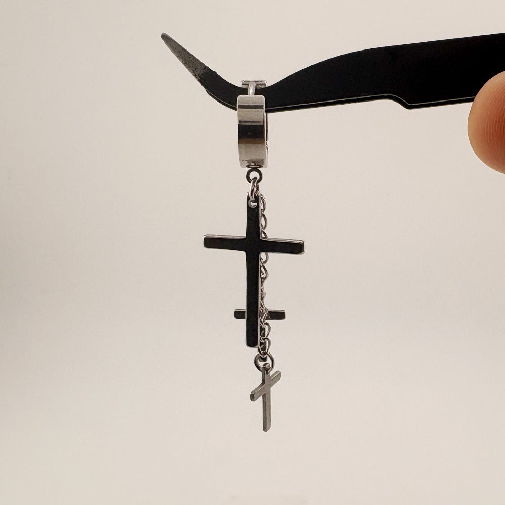 YEH 001 ［サージカルステンレス］十字架スチールリングドロップピアス