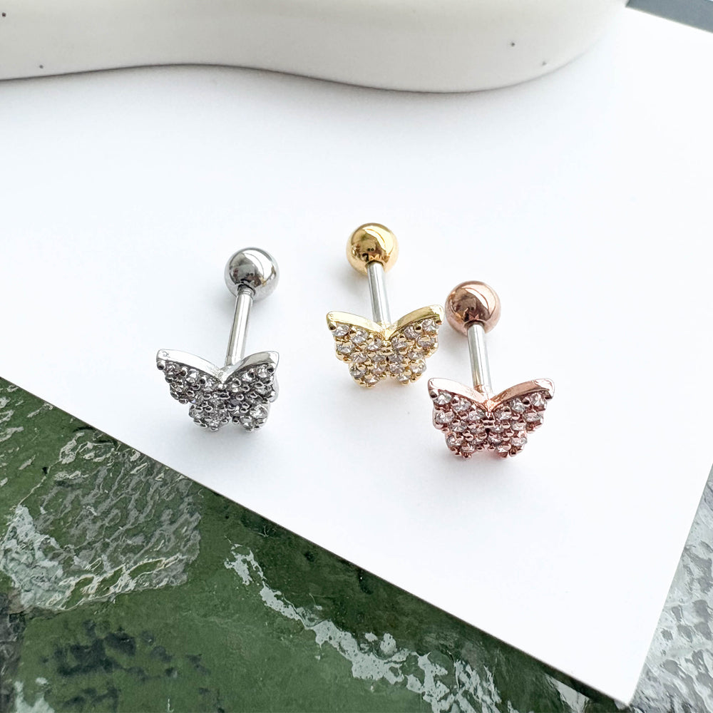 MN 075 [サージカルステンレス] キュービック蝶々ピアス