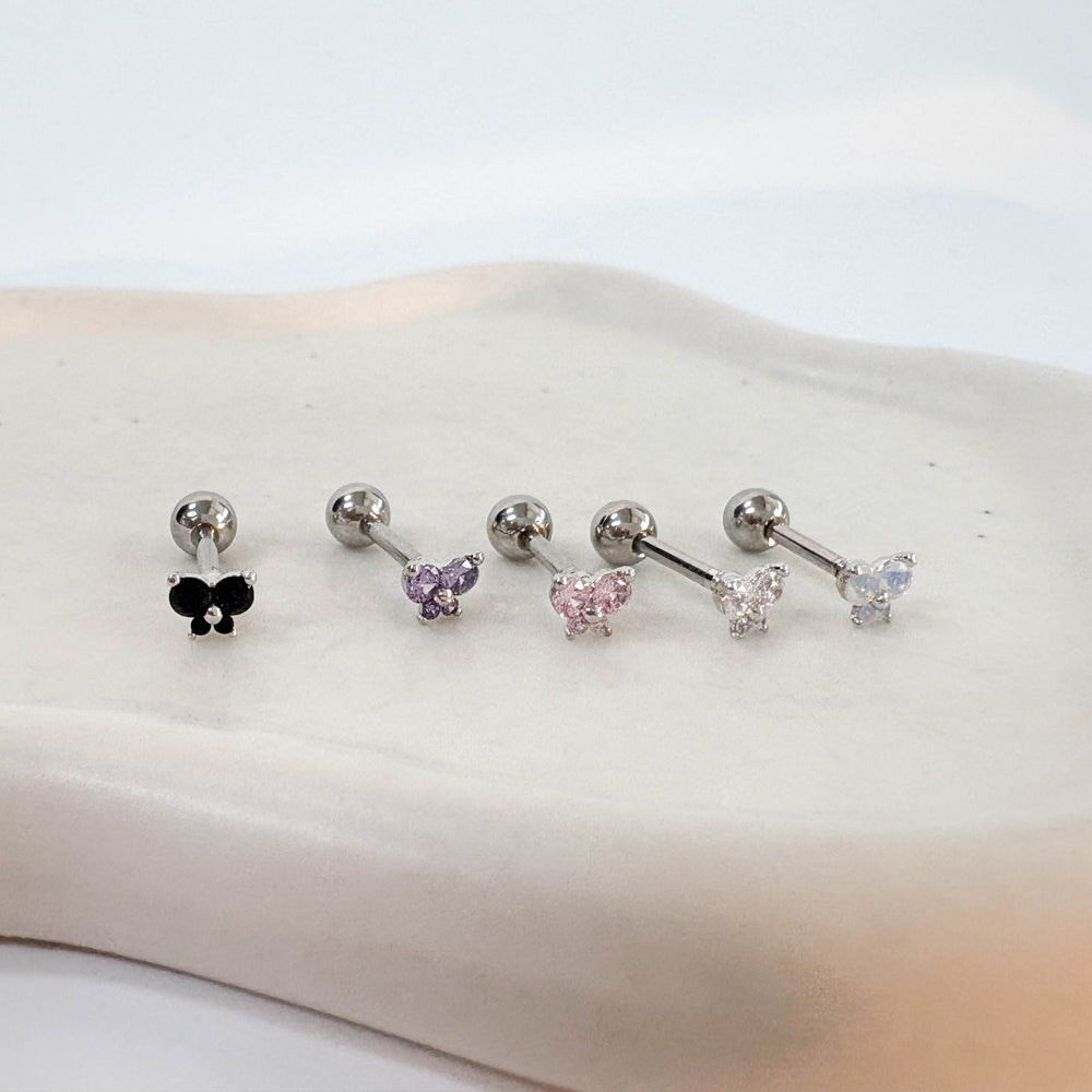 A5 310 　［サージカルステンレス］丸い蝶々ストーンピアス