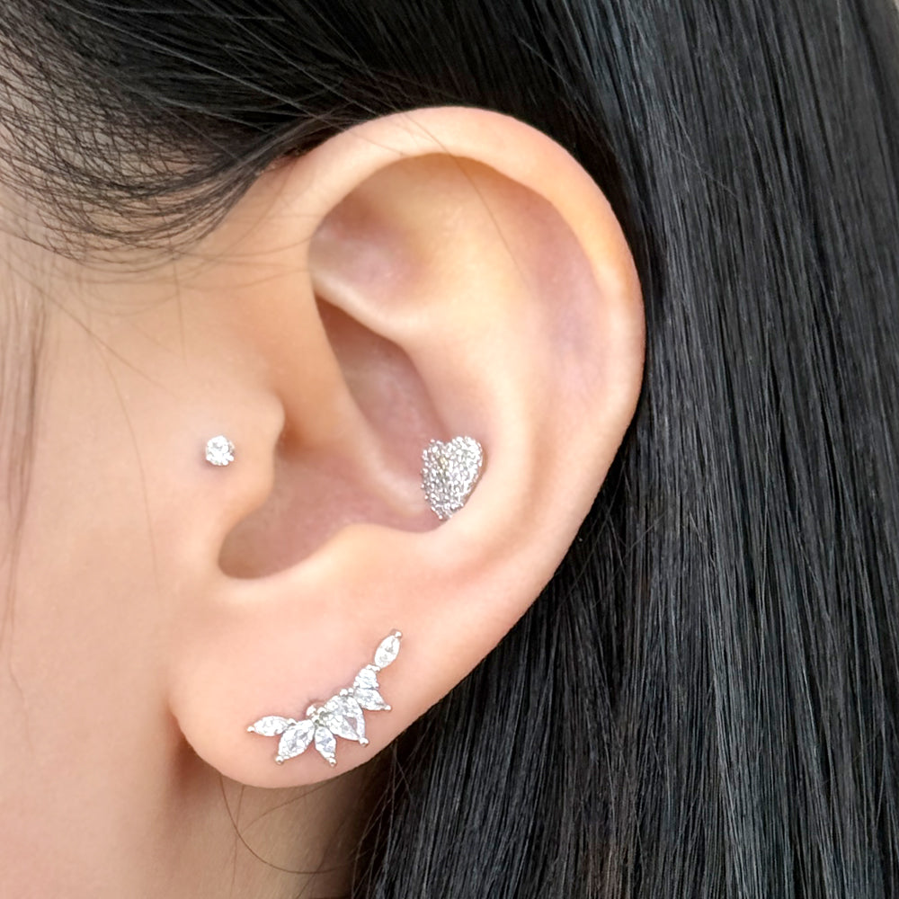 MP 122 ［サージカルステンレス］キュービック羽＆葉っぱピアス
