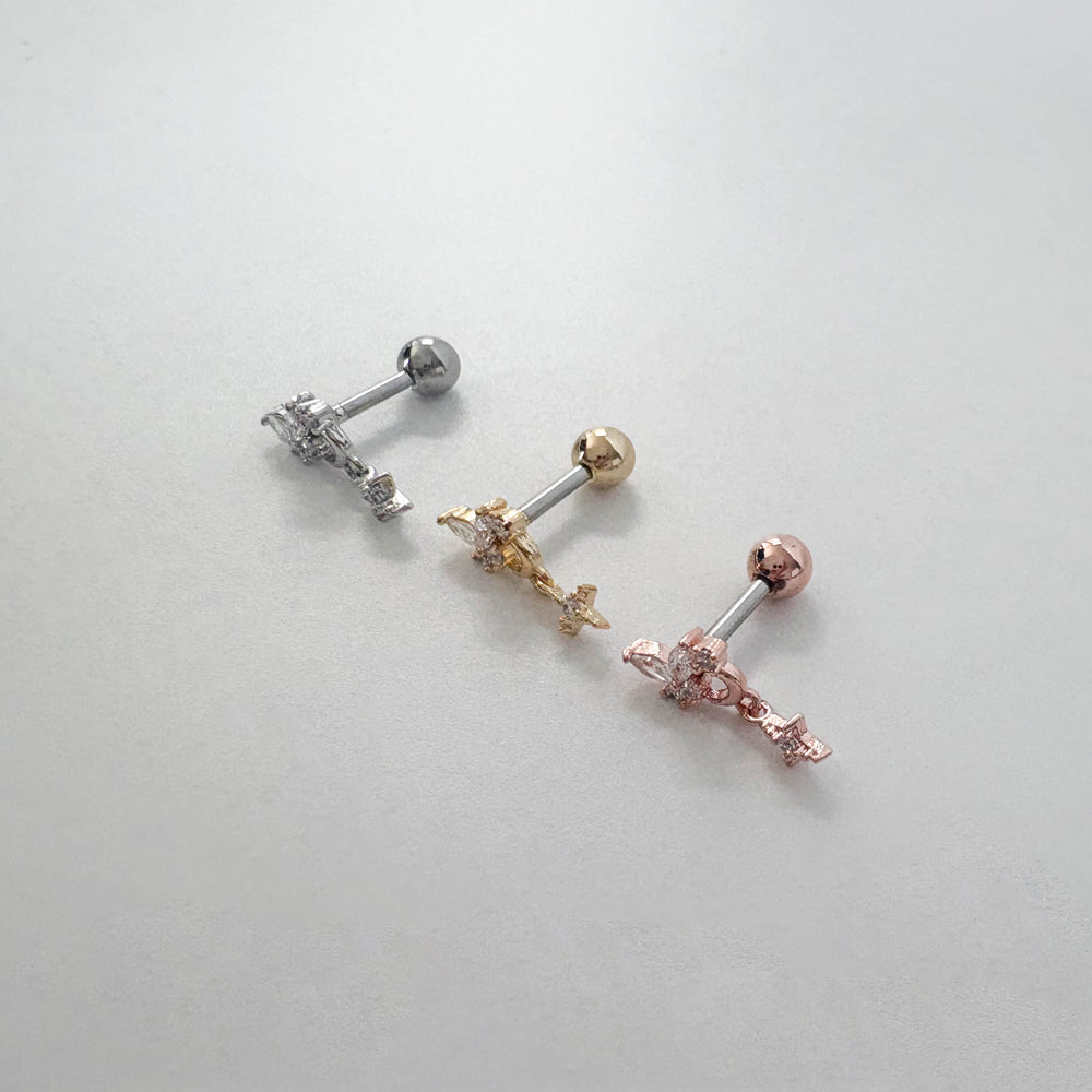 A8 285 ［サージカルステンレス］ドロップ蝶々＆月＆花ピアス