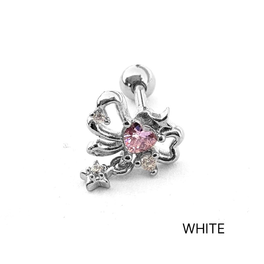 A5 257 ［サージカルステンレス］リボンスターハートチャームピアス