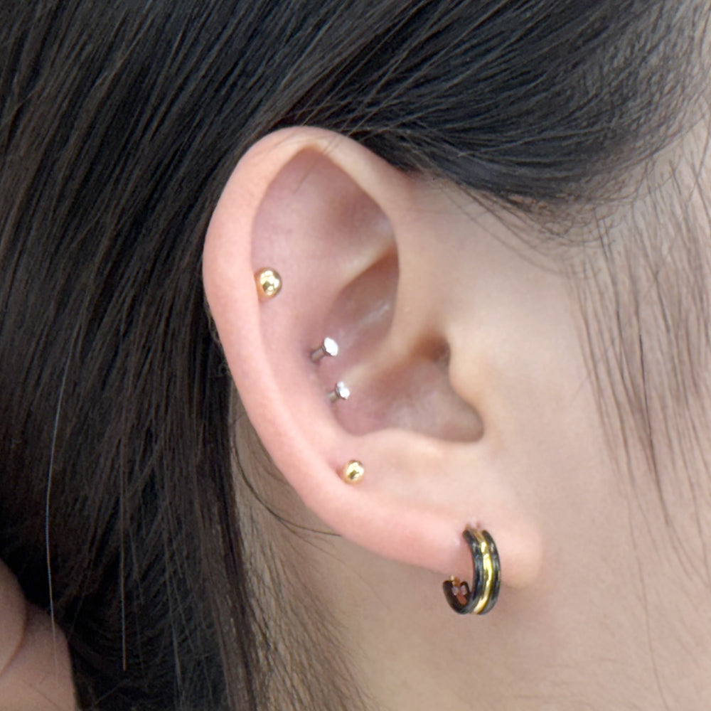 STS 029 ［サージカルステンレス］ブラック＆ゴールドリングピアス