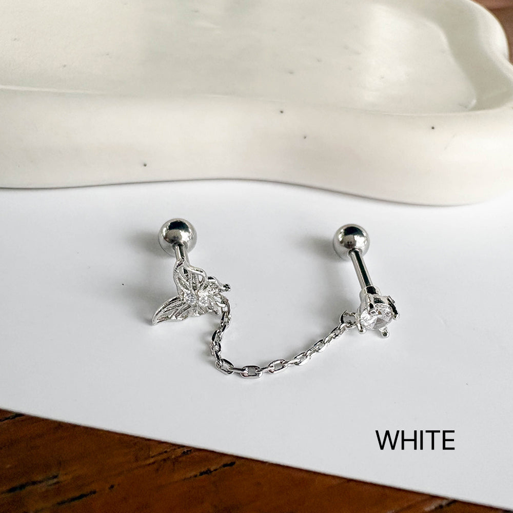 MJ 072 ［サージカルステンレス］ドロップチェーン蝶々ピアス