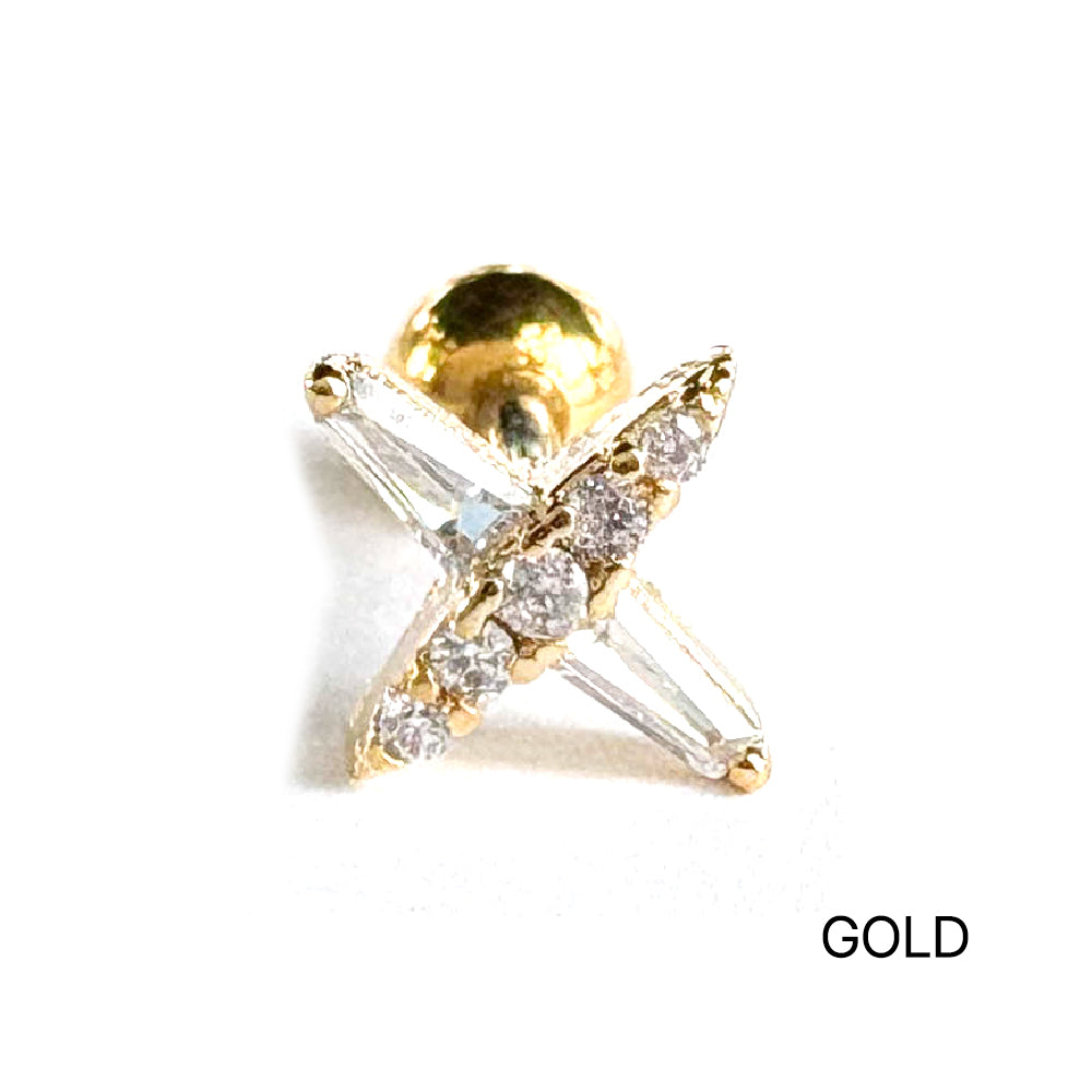 MN 191 ［サージカルステンレス］キュービッククリスタル星ピアス