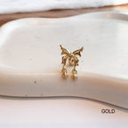 A10 073 ［サージカルステンレス］リボンミニスタードロップピアス