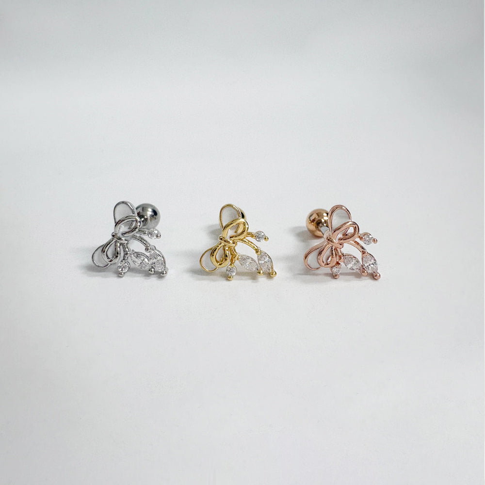 A5 299 ［サージカルステンレス］ブラックアンドホワイトリボンキュービックピアス