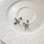 B3 039 ［サージカルステンレス］リボンパールドロップピアス