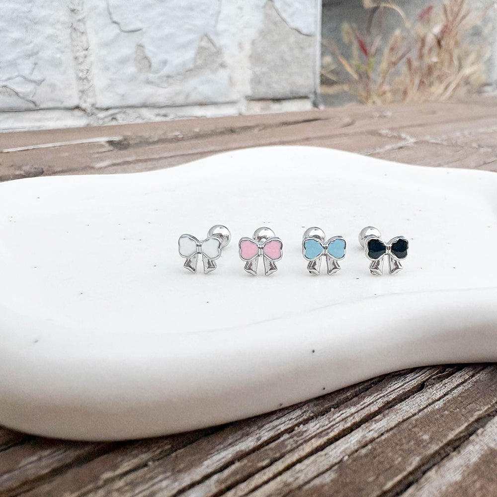 B3 093 ［サージカルステンレス］シンプルカラフルリボンピアス