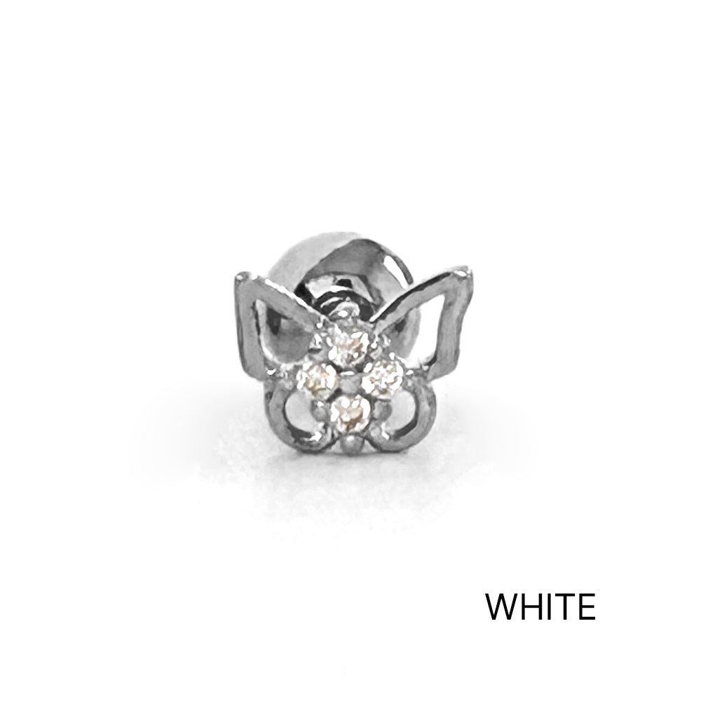 MN 170 ［サージカルステンレス］シンプルキュービックストーン蝶々ピアス