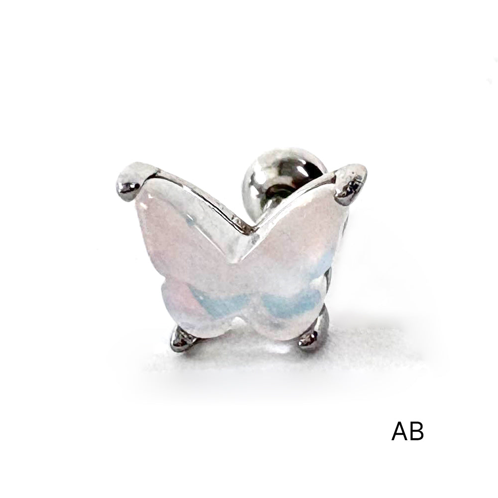 A3 077　［サージカルステンレス］　三色アクリル蝶々ピアス