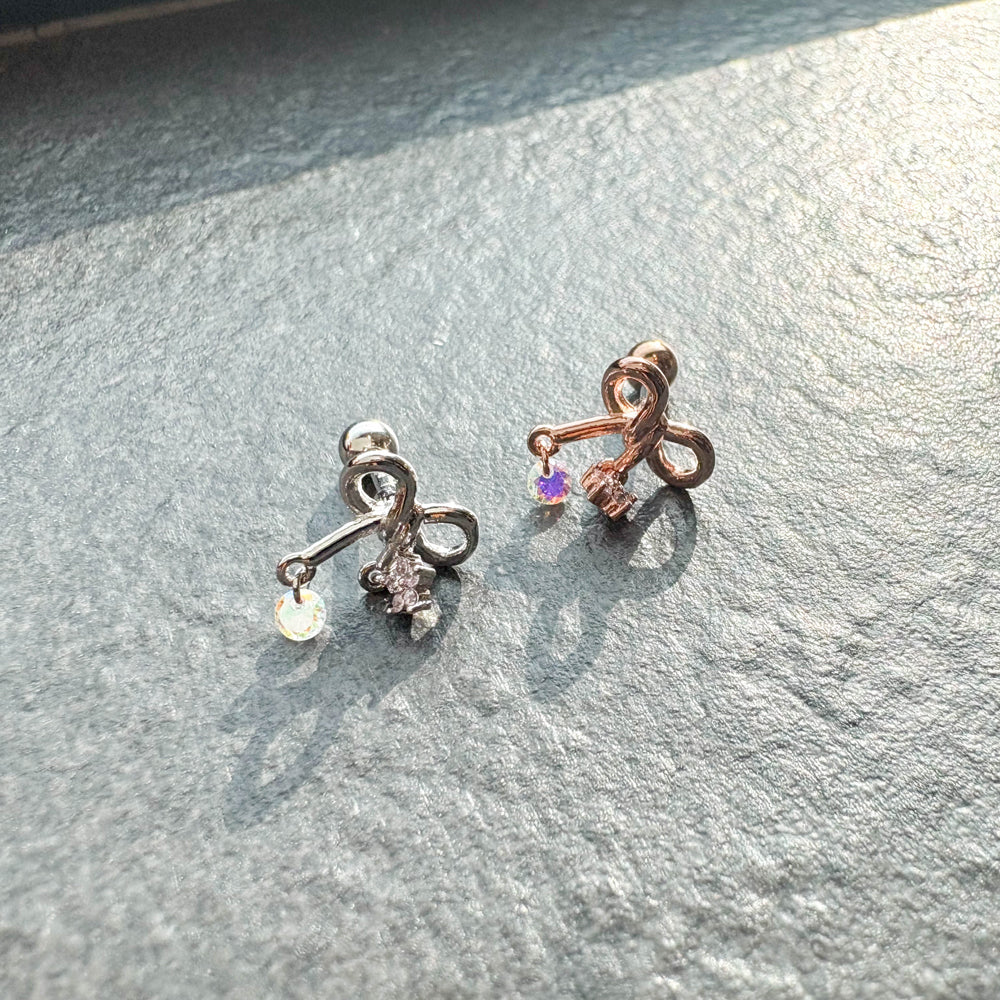 A5 244 [サージカルステンレス]　チャームリボンピアス