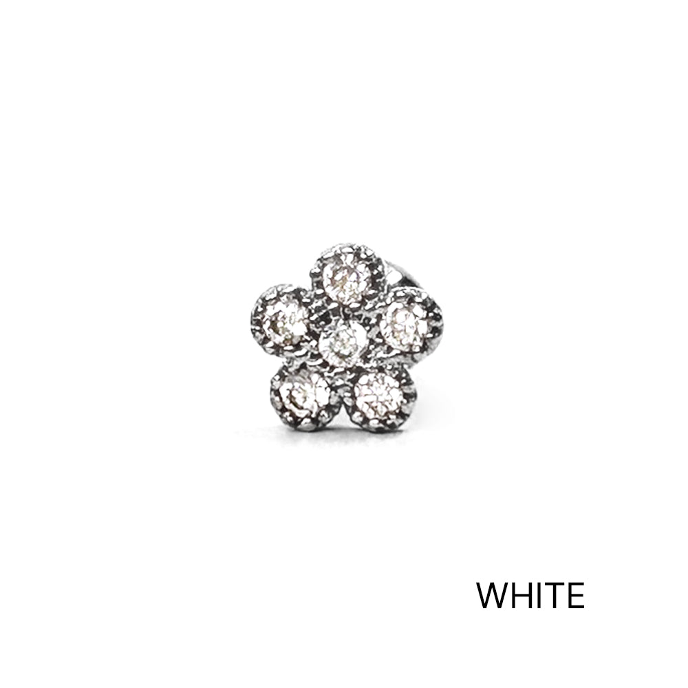 MN 071 ［サージカルステンレス］花キュービックストーンピアス　