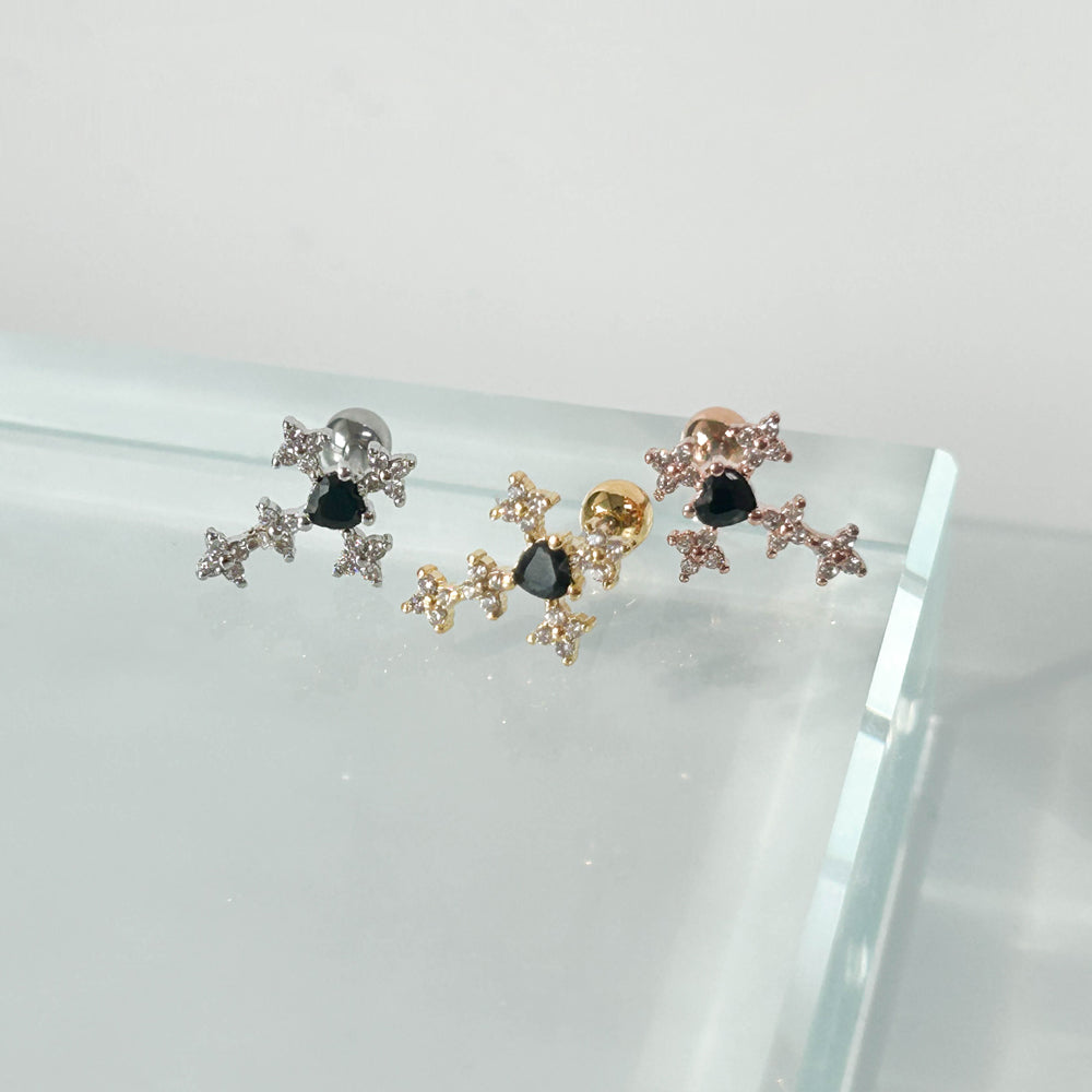 A5 262 ［サージカルステンレス］ゴージャスストーン十字架ピアス