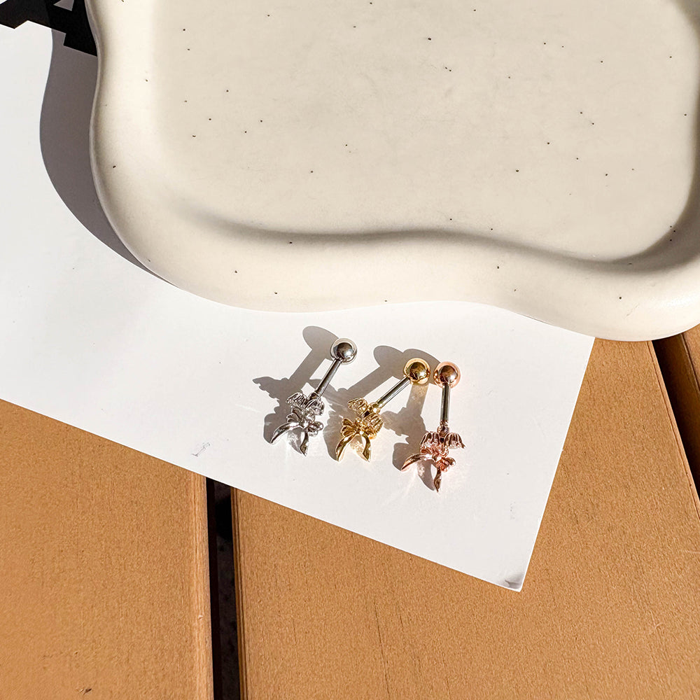 A5 282 ［サージカルステンレス］ダブルストーンドロップリボンピアス