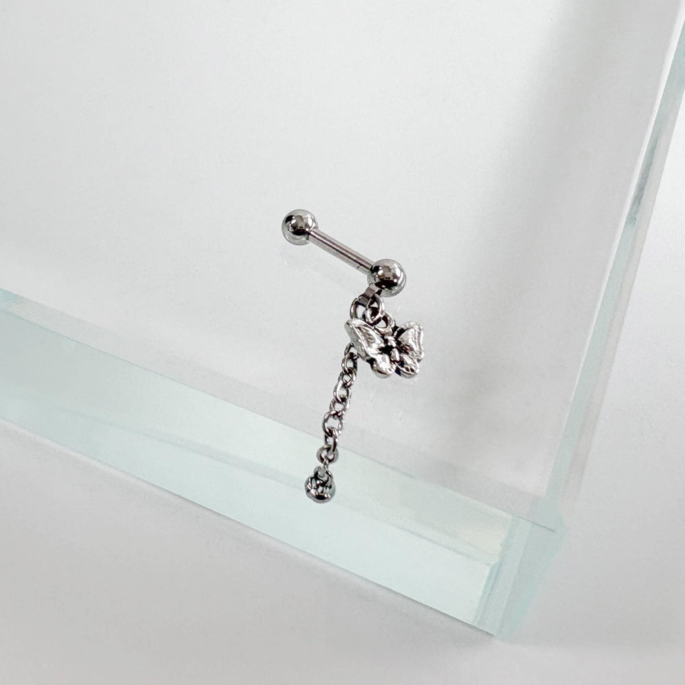 A2 238 ［サージカルステンレス］アンティーク蝶々ロングドロップピアス