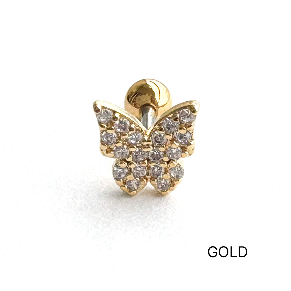 MN 075 [サージカルステンレス] キュービック蝶々ピアス