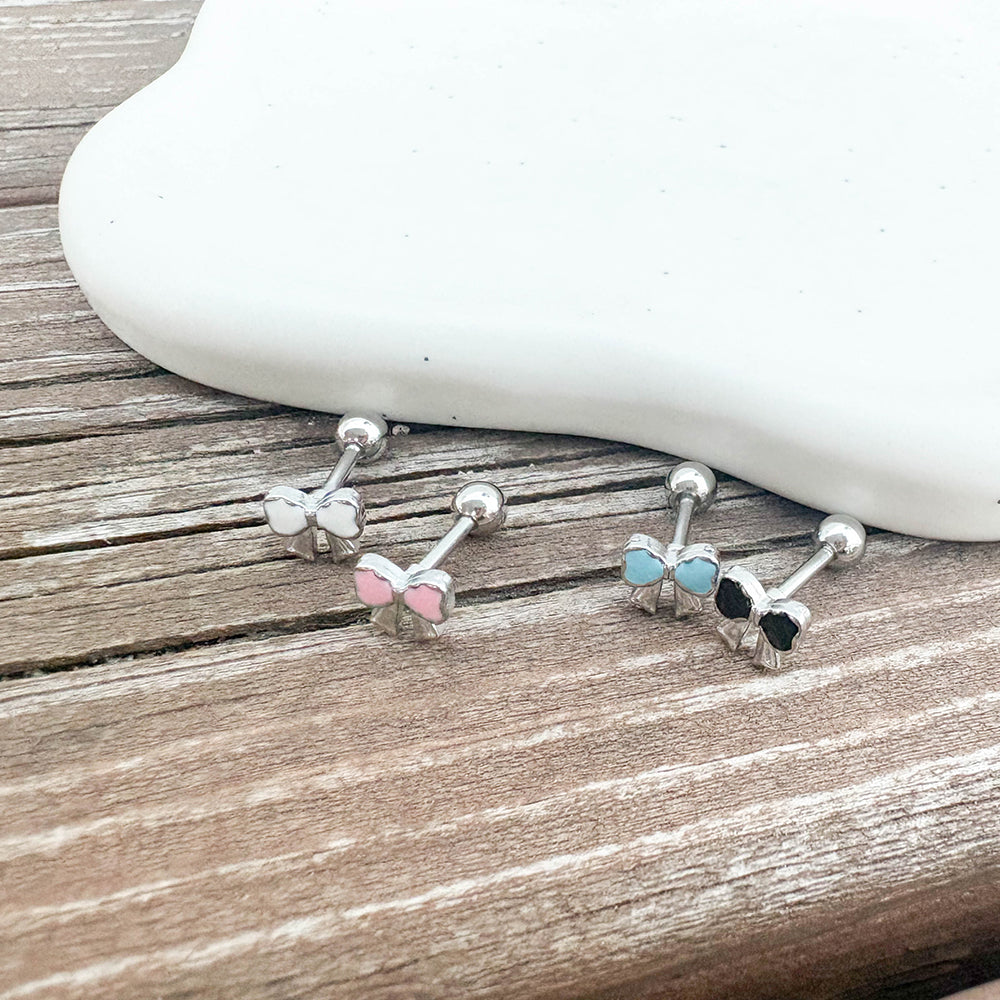 B3 093 ［サージカルステンレス］シンプルカラフルリボンピアス