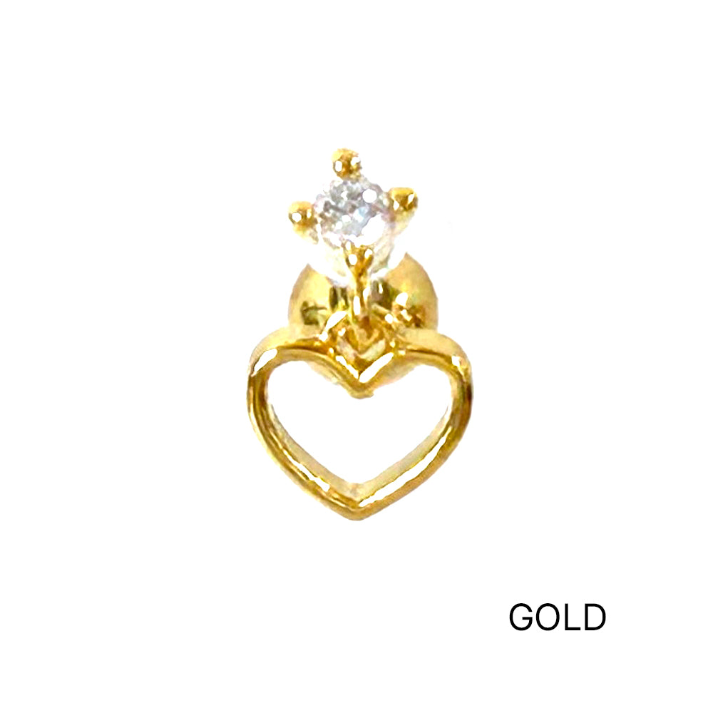 MN 171 ［サージカルステンレス］シンプルキュービックストーンハートピアス