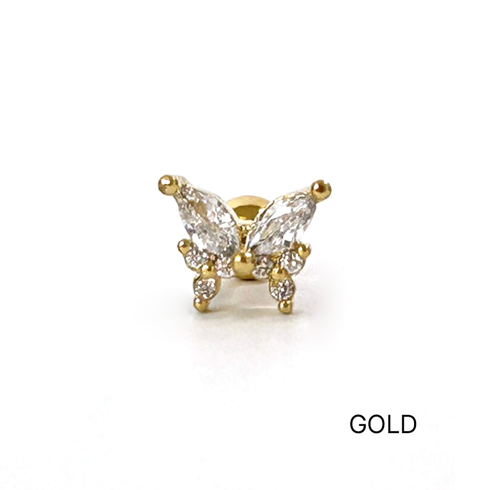 MN 001 ［サージカルステンレス］蝶々キュービックピアス