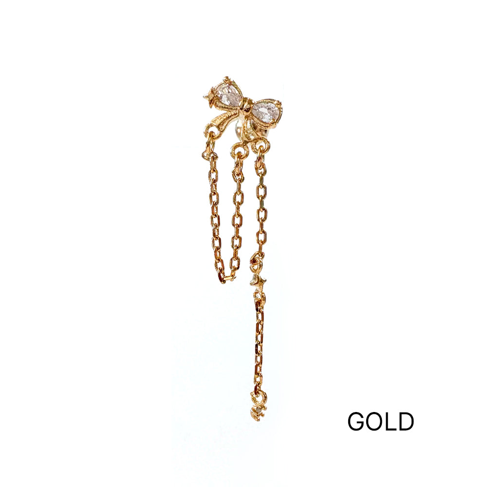 A5 286 ［サージカルステンレス］チェーンリボンピアス