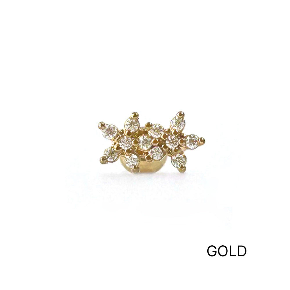 MJ 063 ［サージカルステンレス］シンプルキュービックツーコンボ花ピアス