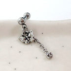 A2 238 ［サージカルステンレス］アンティーク蝶々ロングドロップピアス