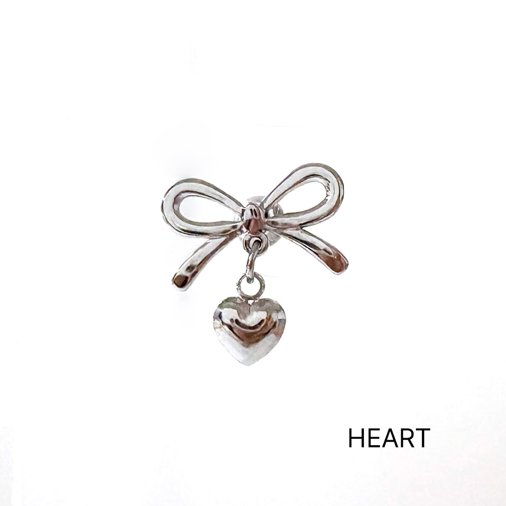 B3 039 ［サージカルステンレス］リボンパールドロップピアス