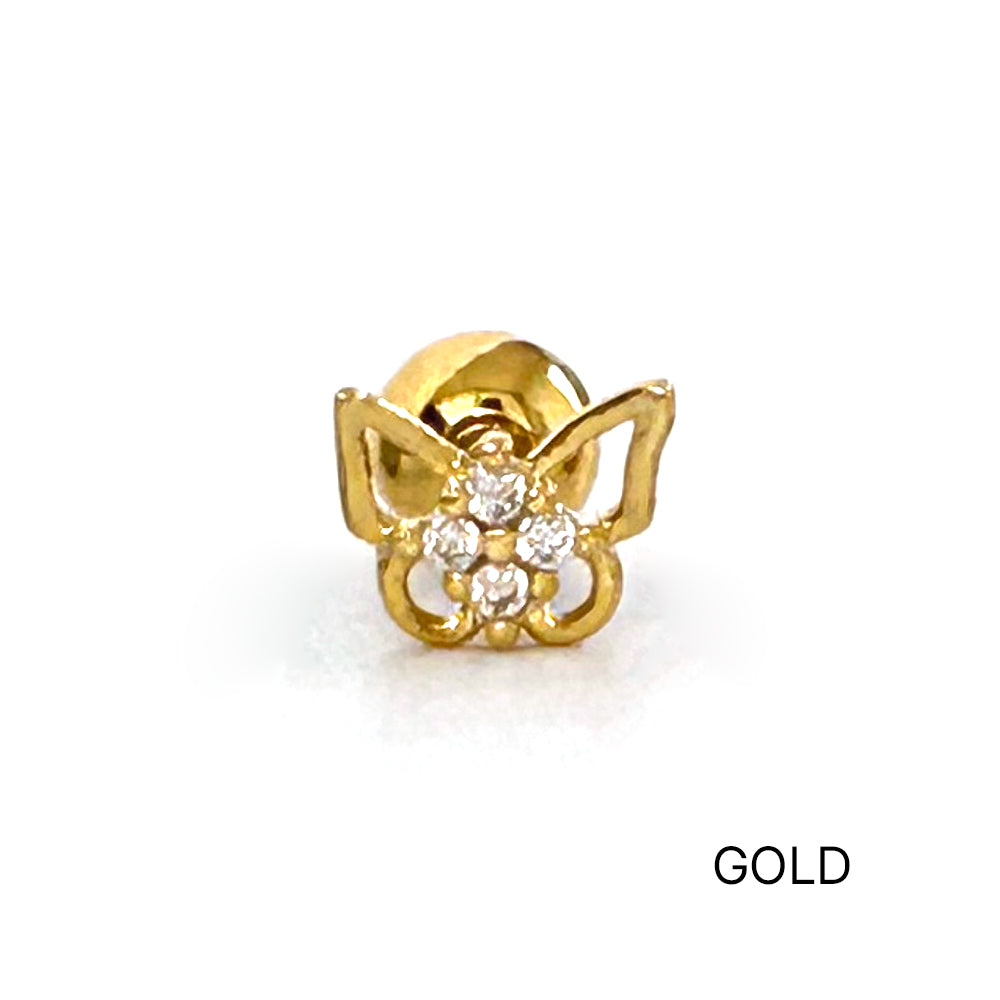 MN 170 ［サージカルステンレス］シンプルキュービックストーン蝶々ピアス