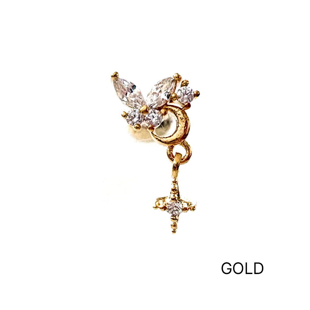 A8 285 ［サージカルステンレス］ドロップ蝶々＆月＆花ピアス